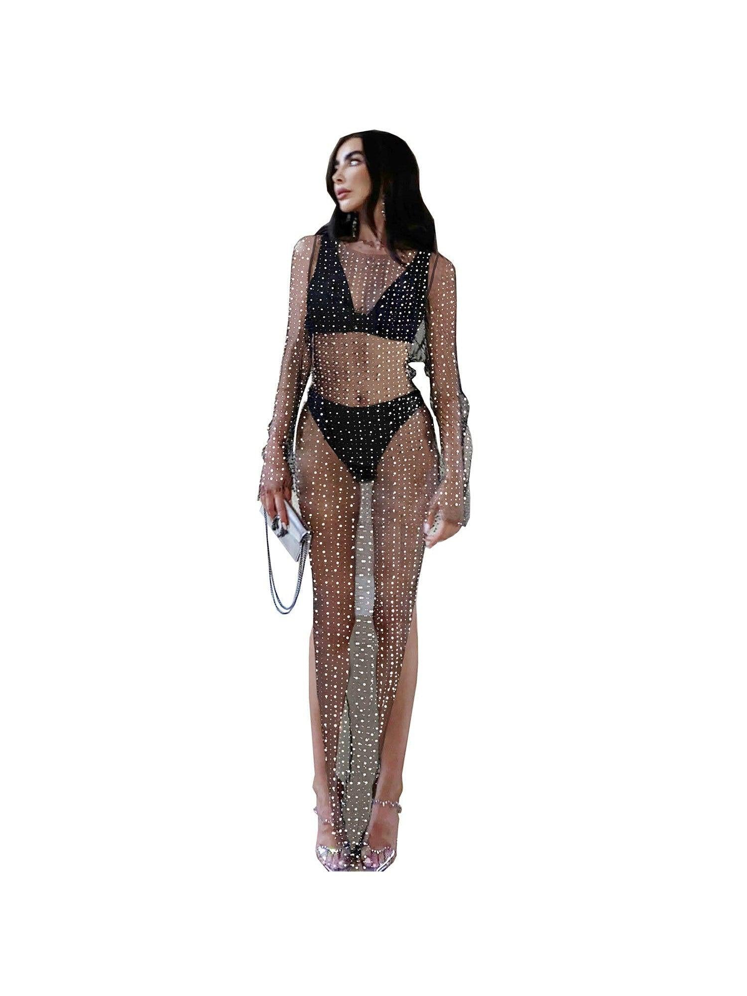 Beaded Mesh See Through Maxi Dress