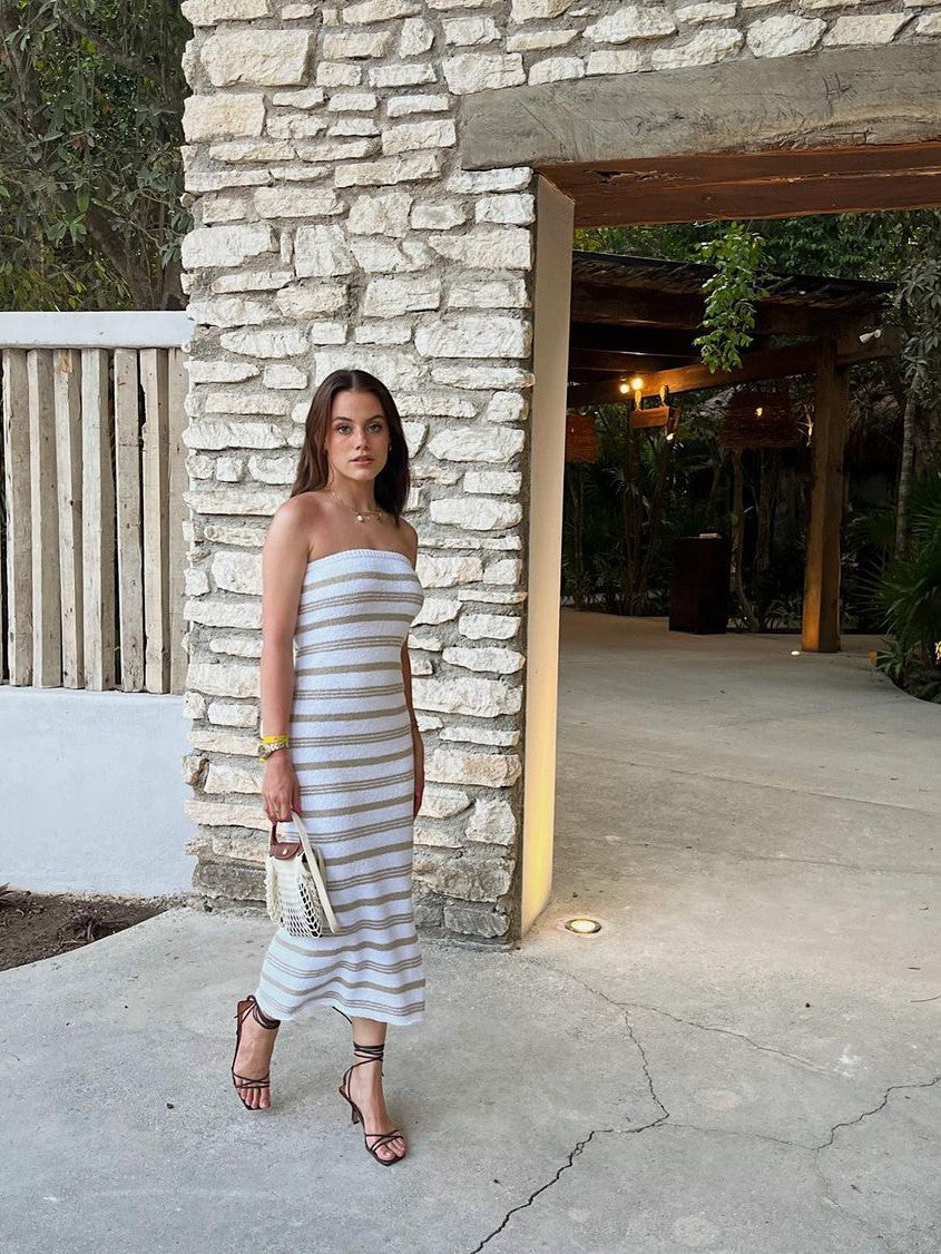 Striped Tube Bandeau Bohemian Beach Dress