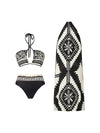 Geometric Print Halterneck Chiffon Dress & 2 Piece Bikini Swimsuit Set