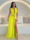 Deep V Neck Hollow Out Cutout Out Slit Slim Maxi Dress