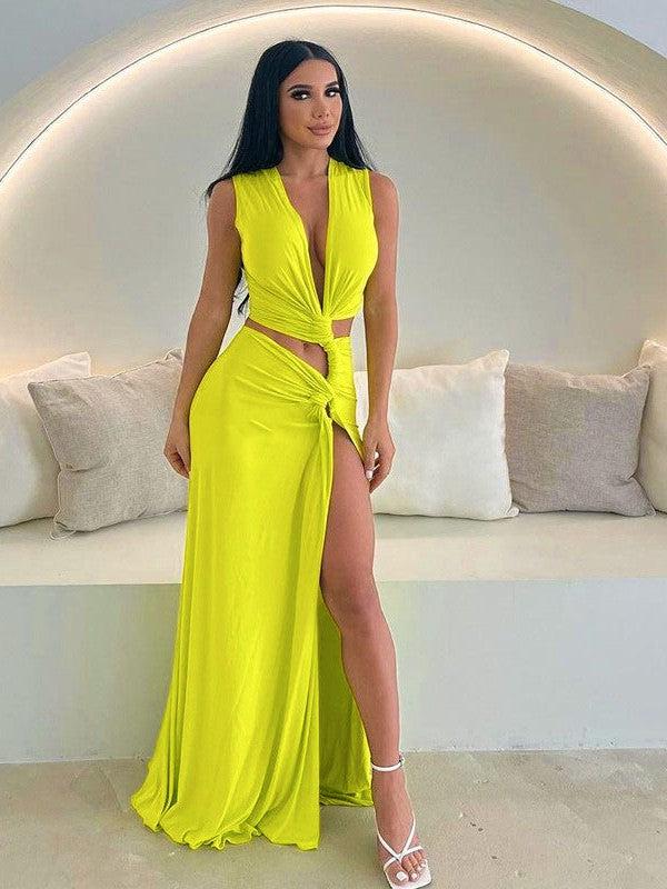 Deep V Neck Hollow Out Cutout Out Slit Slim Maxi Dress Deep V Neck Hollow Out Cutout Out Slit Slim Maxi Dress