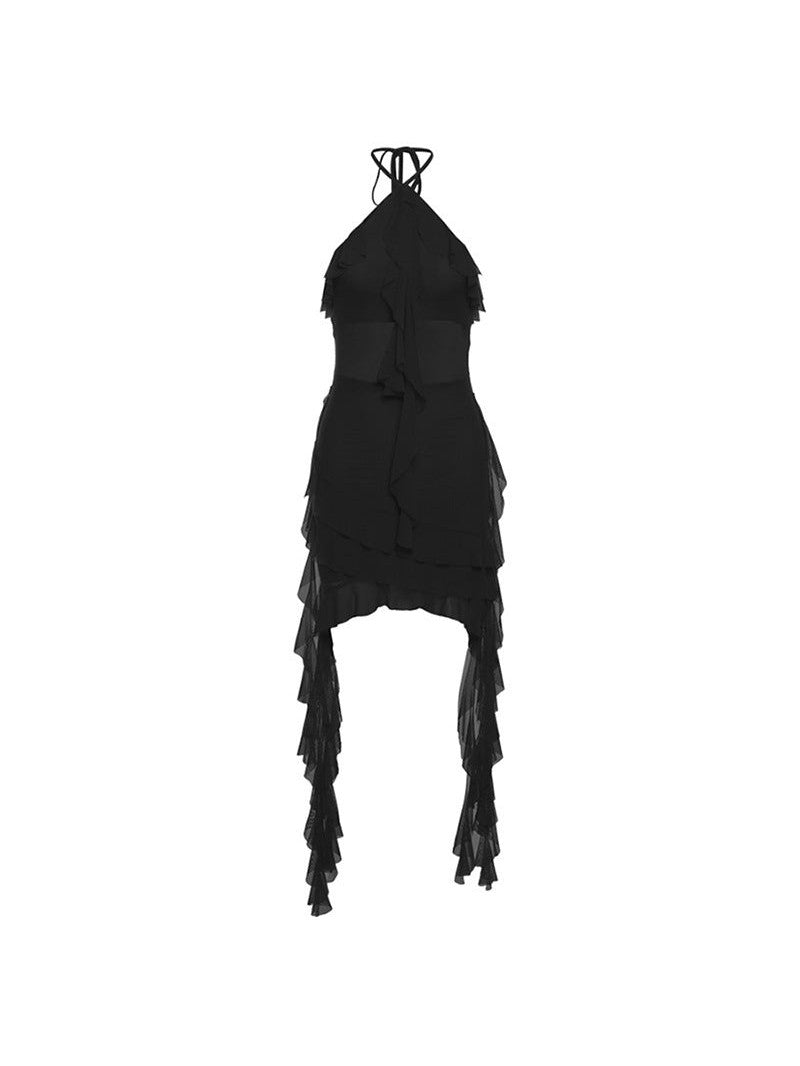 Ruffle Halter Neck Backless Dress