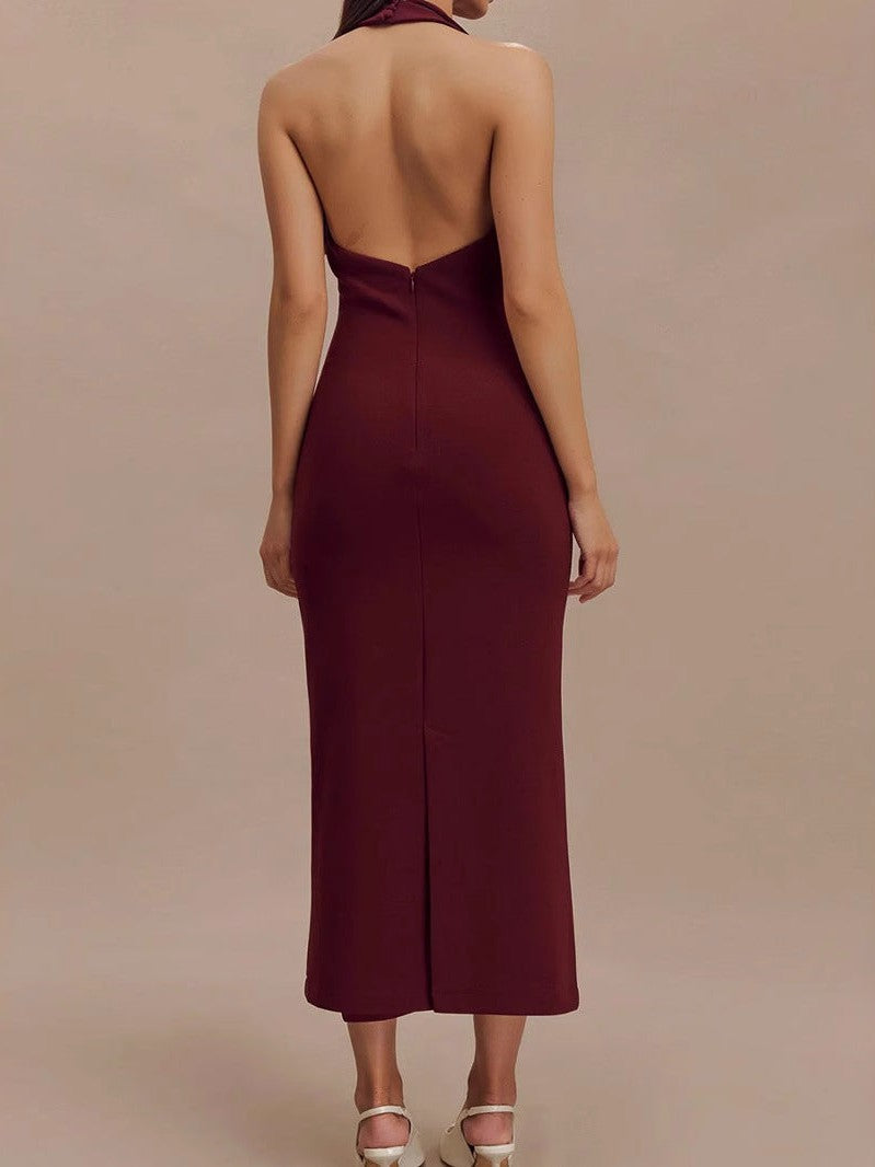 Halterneck Backless Midi Dress