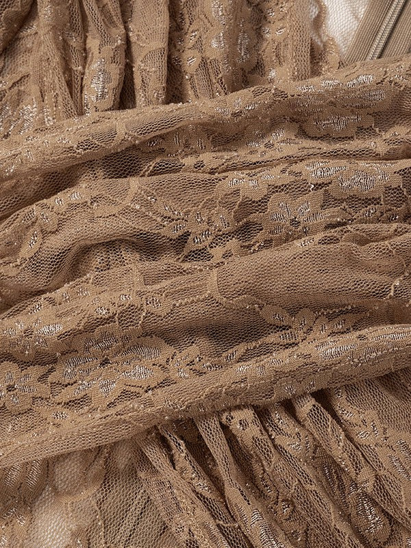 Crew Neck Patchwork Lace See Jumpsuit