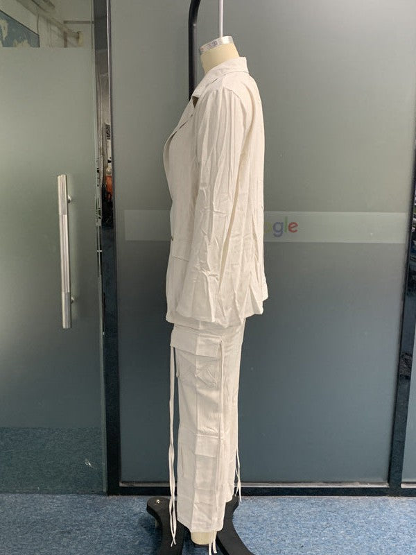 Elegant Linen Loose Blazer & Cargo Pant Coord Set