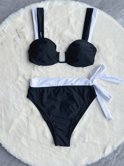 High Waist Bikini Stitching Split Swimsuit Set