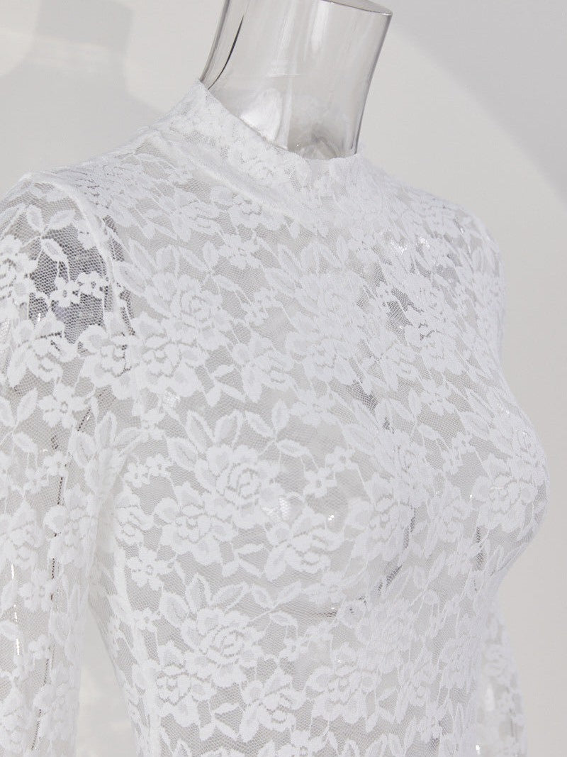 Floral Lace See Through High Neck Bodysuit