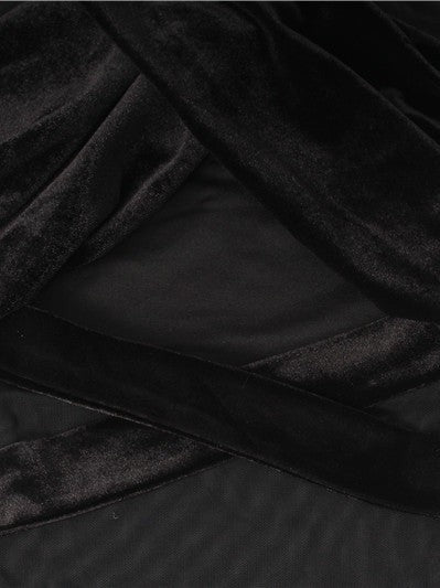 Mesh Velvet Cross Hollow Out Cutout out Bodysuit