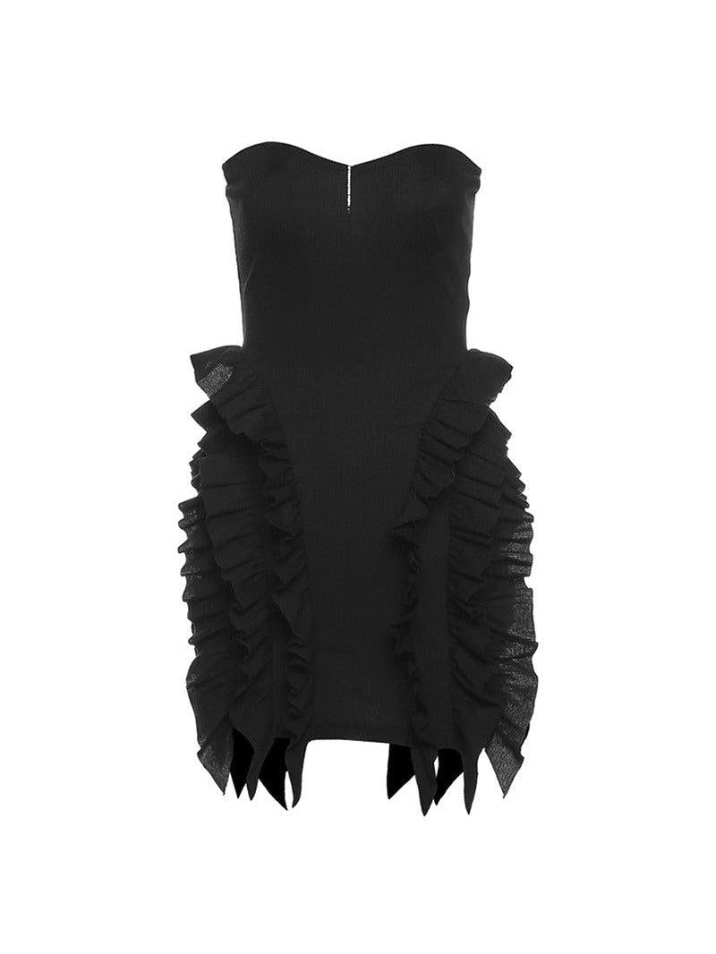 Off Neck Tube Ruffles Sheath Short Dress