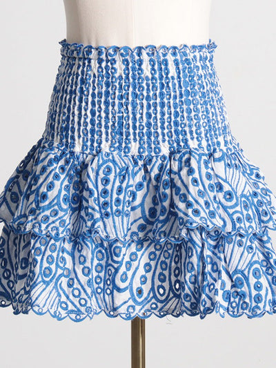 Embroidered Ruffle Crop Top & Short Skirt Coord Set