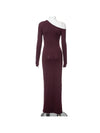 Burgundy One Shoulder High Waist Dress Asymmetric Dress