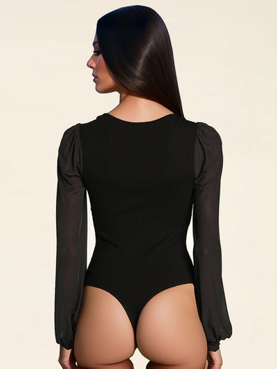 Patchwork Mesh Long Sleeve Bodysuit