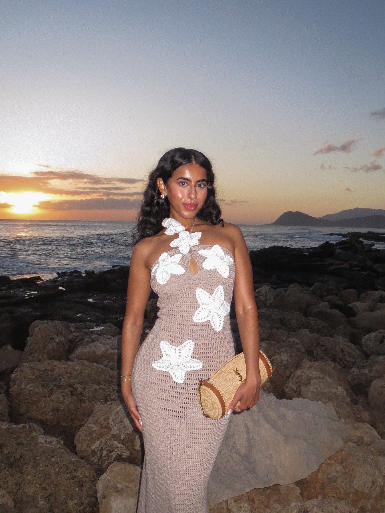 Crochet Applique Halterneck Cutout Maxi Dress