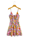 Bow Print High Waist Backless A- line Floral Dress