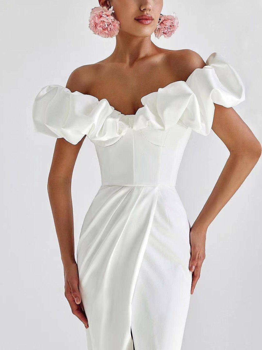 Off Shoulder Tube Top Ruffled Dress