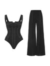 French Pockets Monokini & Pants Swimsuit Bikini Set