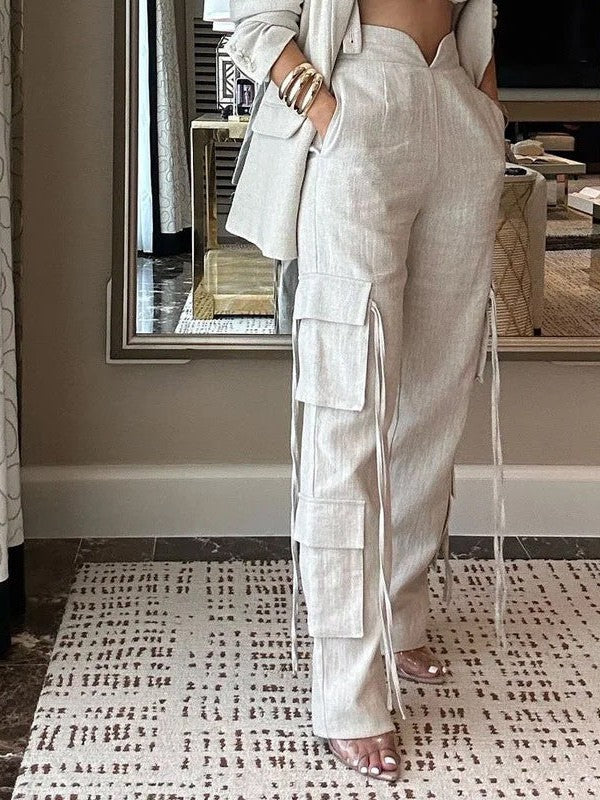 Elegant Linen Loose Blazer & Cargo Pant Coord Set