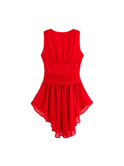 V Neck Sleeveless Ruffle Asymmetric Dress