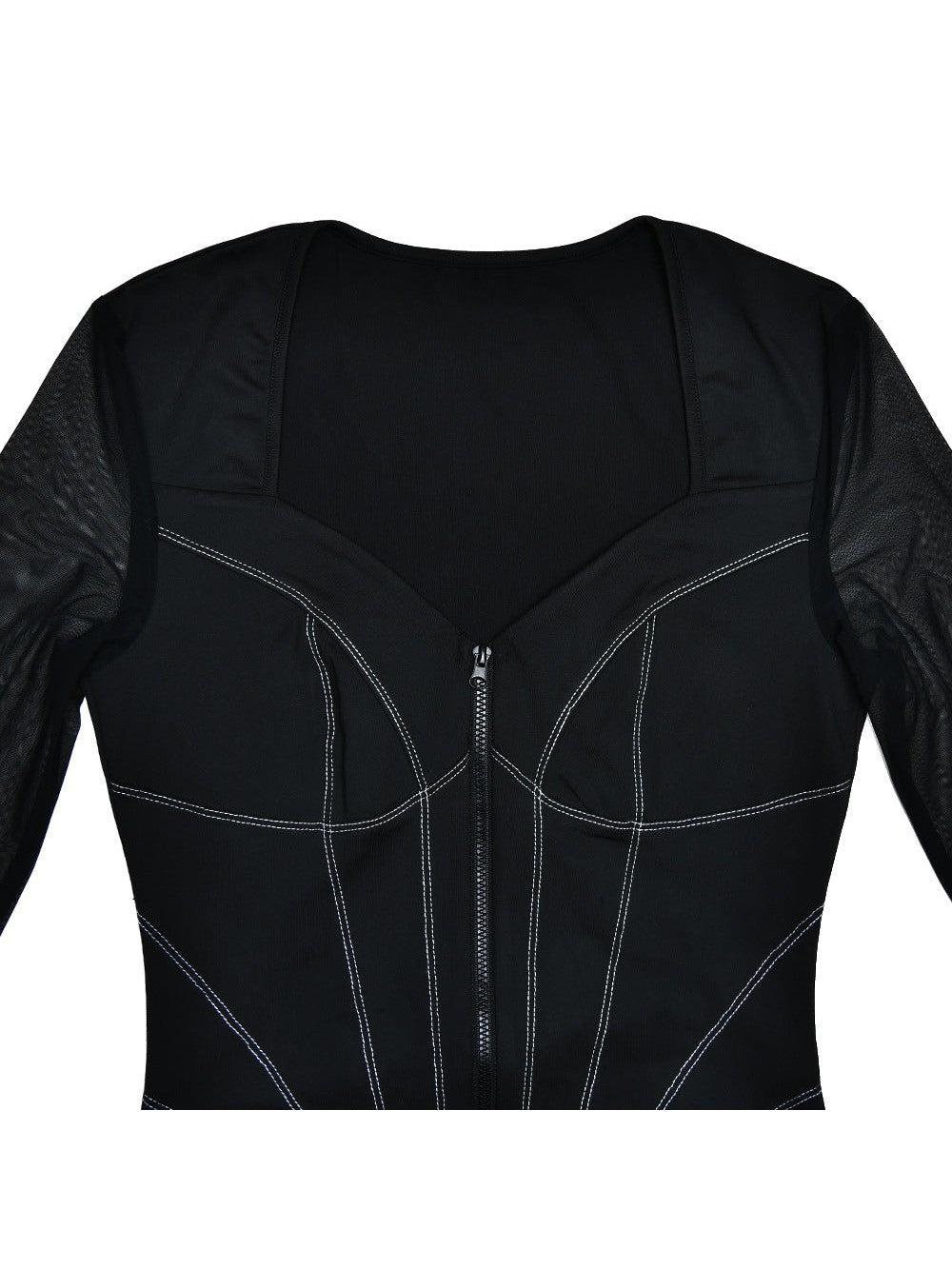 Mariam Full Sleeve Mesh See Through V Neck Jumpsuit