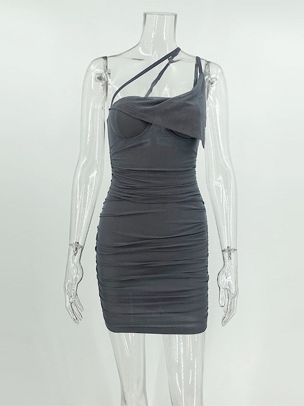 Oblique Shoulder Corset Sheath Dress