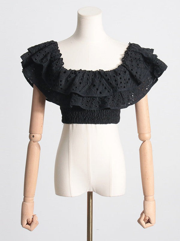 Embroidered Ruffle Crop Top & Short Skirt Coord Set
