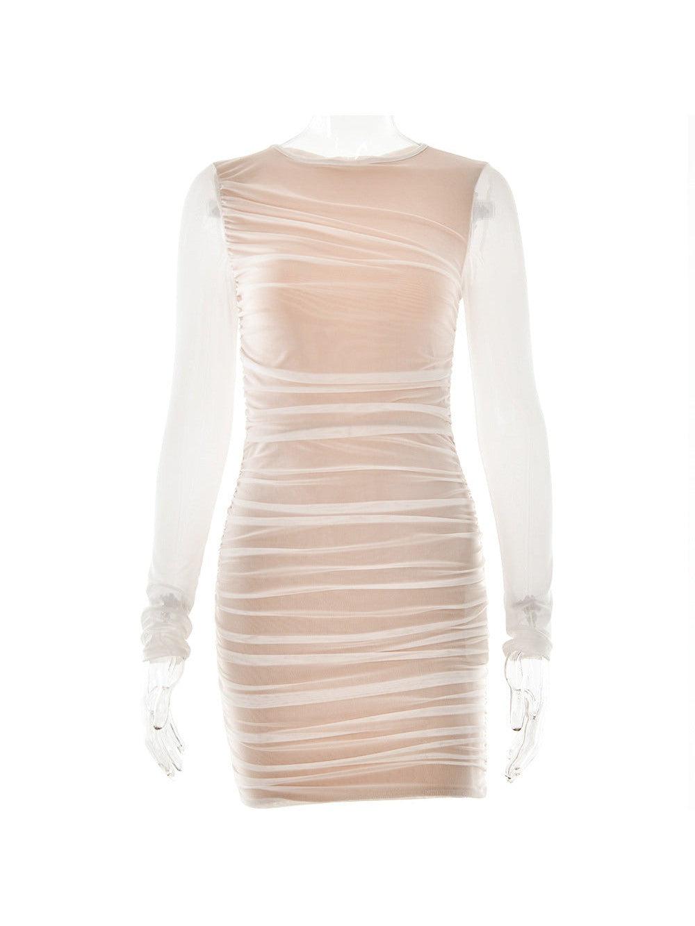 See Through Mesh Sleeves Bodycon Dress