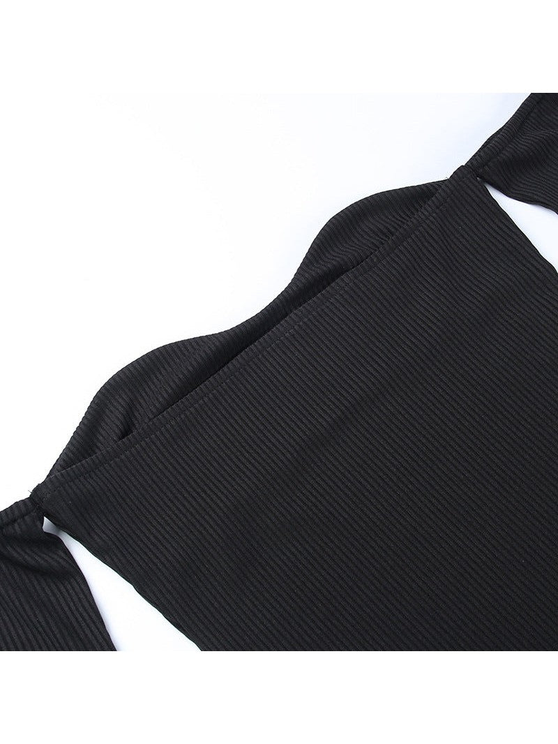Knitted Off Shoulder Long Sleeve Tube Top Dress