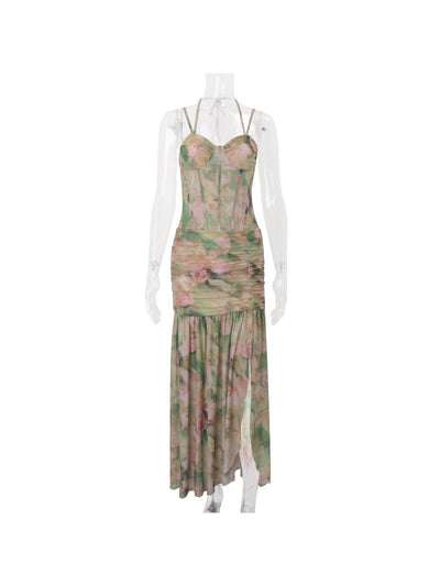 Floral Tie Dye Print Corset Ruched Corset Dress