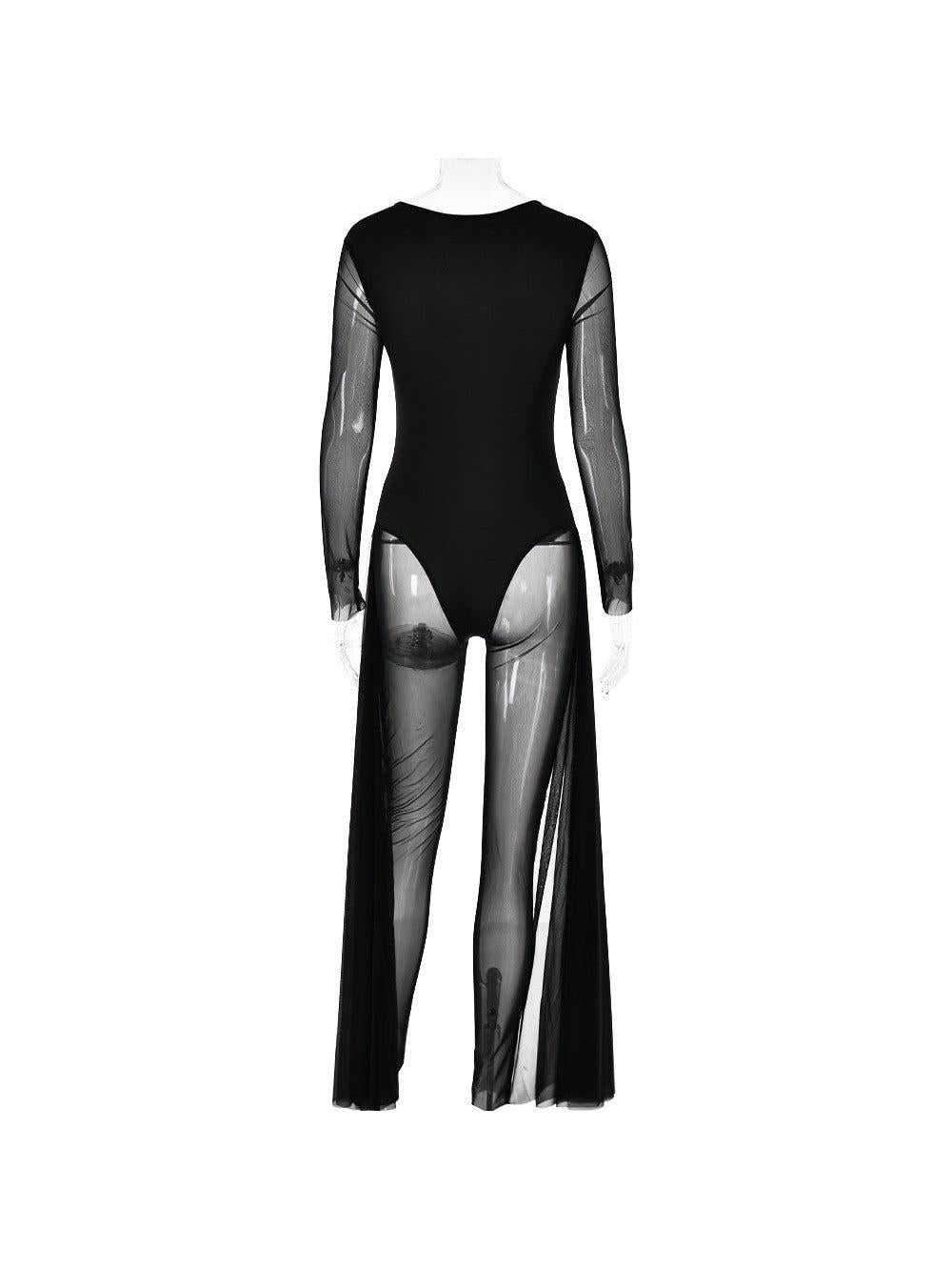 Mariam Full Sleeve Mesh See Through V Neck Jumpsuit