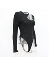 Rib Hollow Out Bodysuit Long Sleeve Top