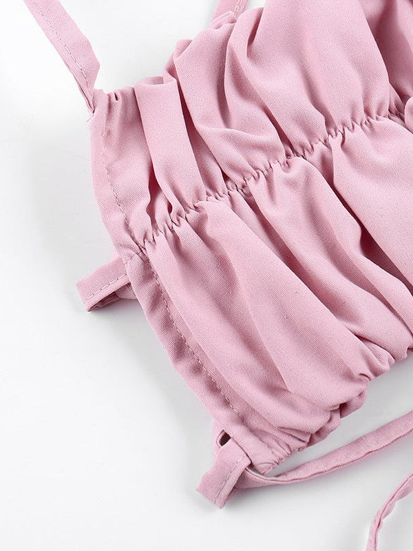 Pink Ruffle Vest Pleated Camisole Crop Top
