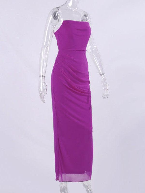 Pink Tube High Slit Sheath Maxi Dress
