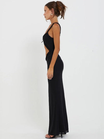 Deep Neck Cutout Lace Maxi Dress