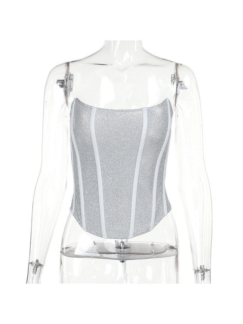 Cinched Shiny Boning Corset Tube Top