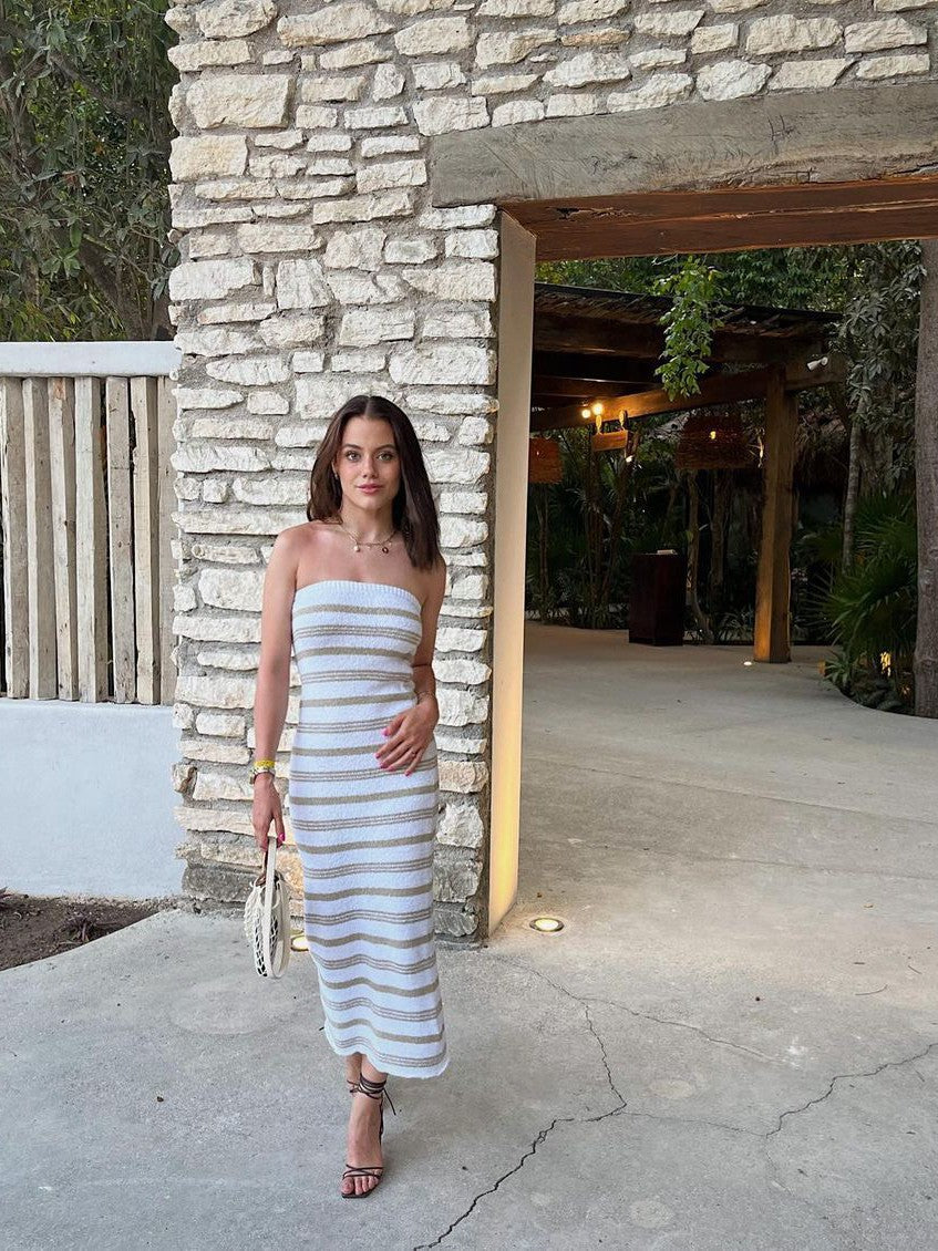 Striped Tube Bandeau Bohemian Beach Dress