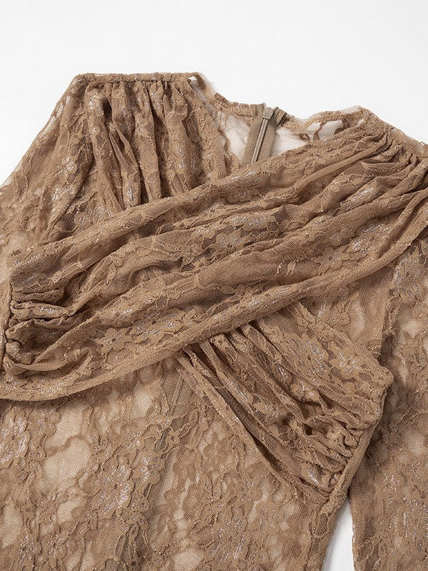 Crew Neck Patchwork Lace See Jumpsuit