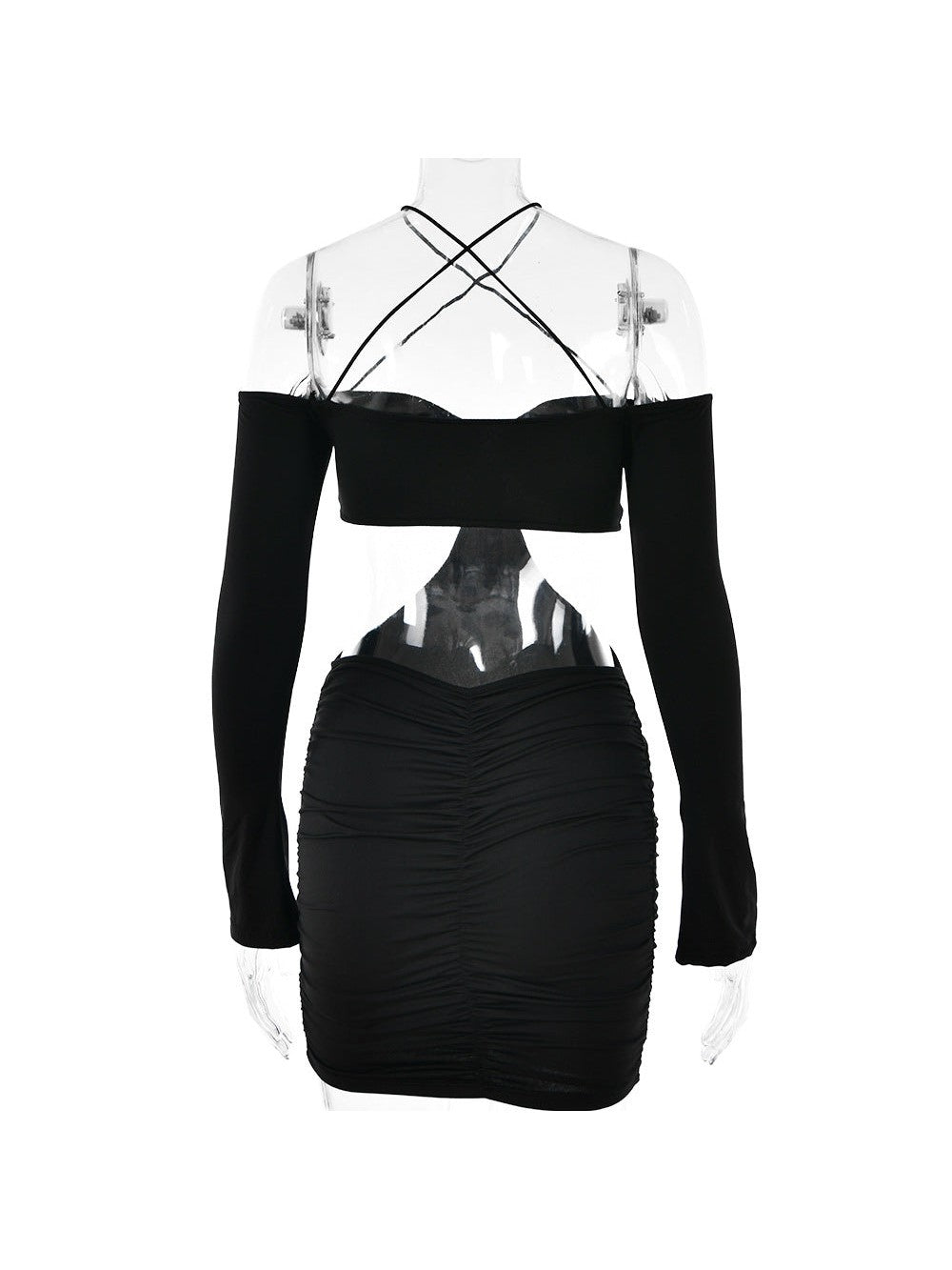 Lace Up Halter Neck Backless Sheath Dress