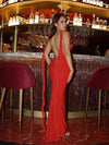 V Neck Backless Slim Fit Shoulder Strap Evening Dress