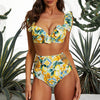 Ruffle Printed Three Peice Bikini Swimsuit Set