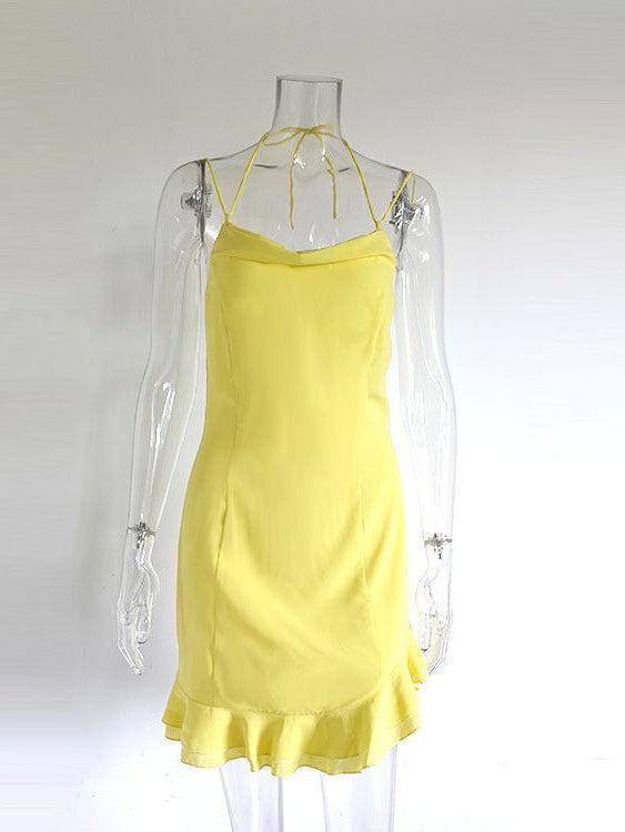 Halterneck Backless Lace Short Dress