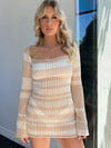 Contrast Color U Collar Sexy Hollow Out Knitted Dress