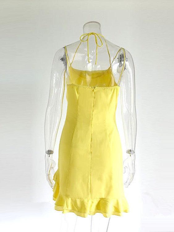 Halterneck Backless Lace Short Dress