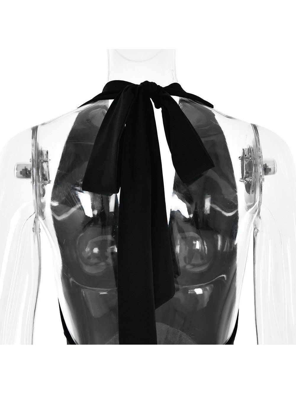 V Halter Neck Backless Split Dress