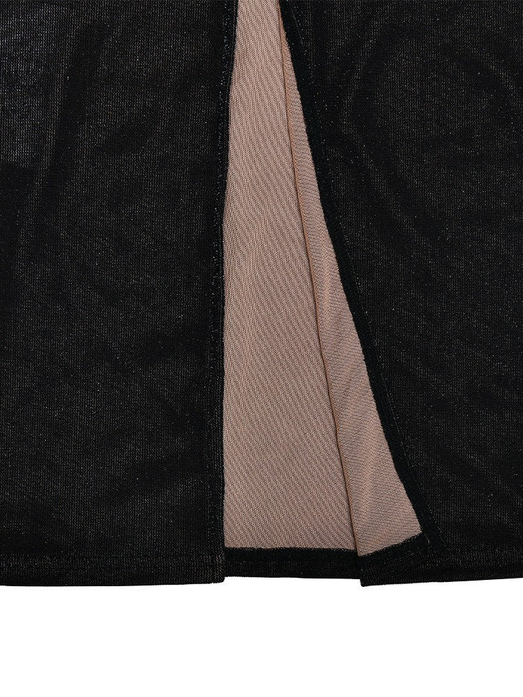 One Shoulder Shimmer Mesh Backless Dress