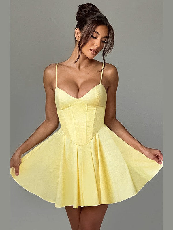Boning A line Dress Summer Cinched Short Dress Boning A line Dress Summer Cinched Short Dress