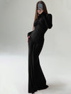 Corset Cinched Full Sleeve Padded Shoulder Maxi Dress