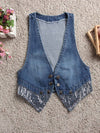 Korean All Matching Sleeveless Denim Waistcoat Vest Waistcoat Women Spring Autumn Short Outer Wear Cardigan Vest Cardigan