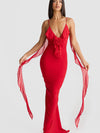 V Neck Backless Slim Fit Shoulder Strap Evening Dress