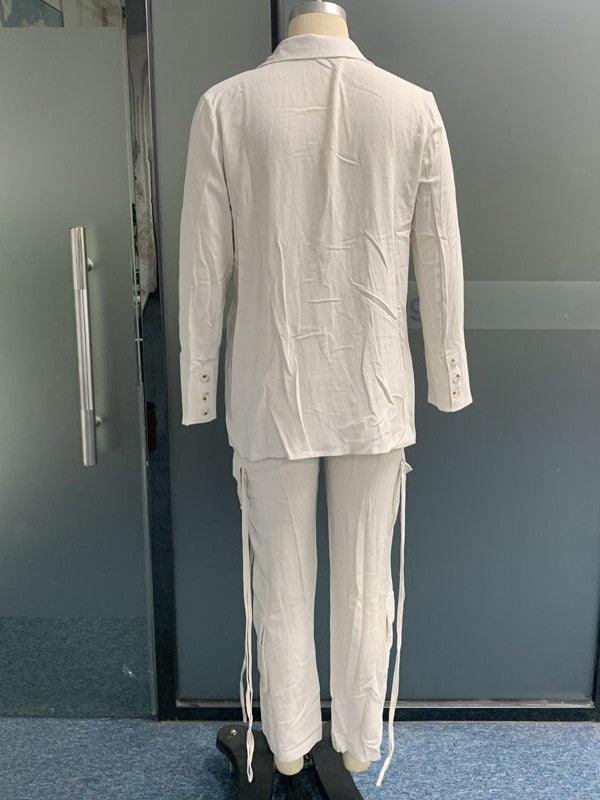 Elegant Linen Loose Blazer & Cargo Pant Coord Set