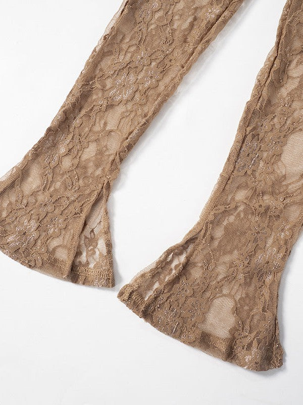 Crew Neck Patchwork Lace See Jumpsuit